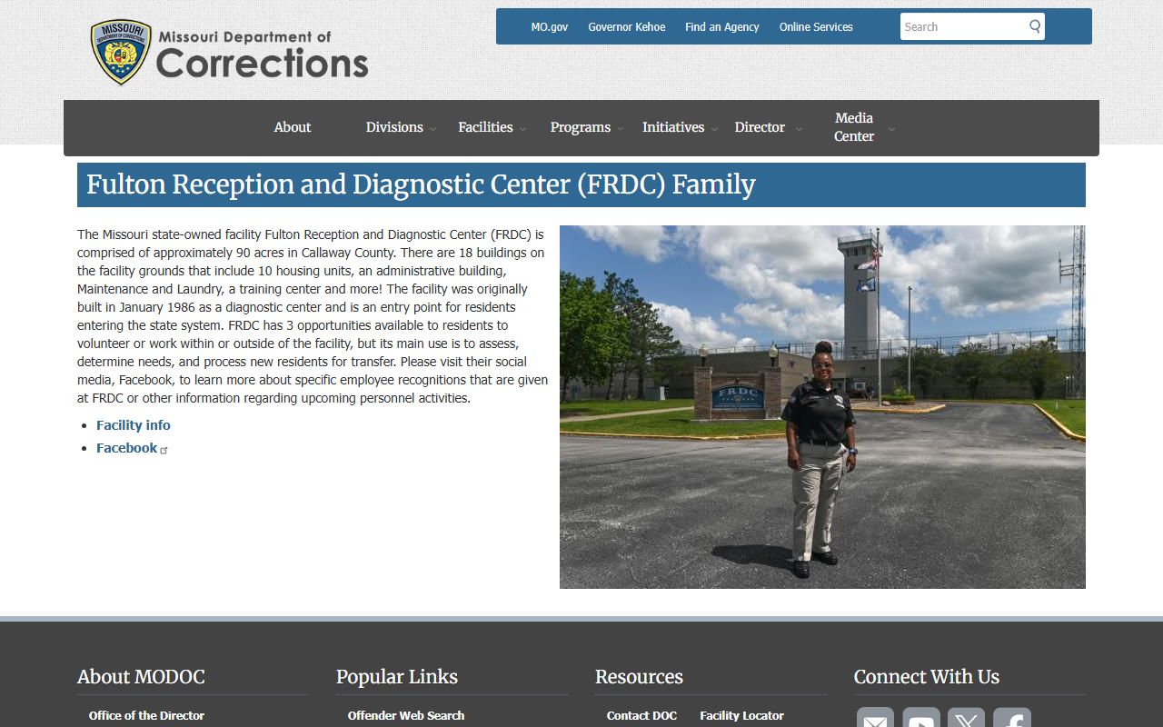 Missouri DOC FRDC family page with campus and reception information